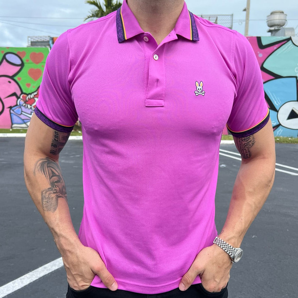 Psycho Bunny Men's Hot Pink Polo Shirt Size 5 - Picture 1 of 4